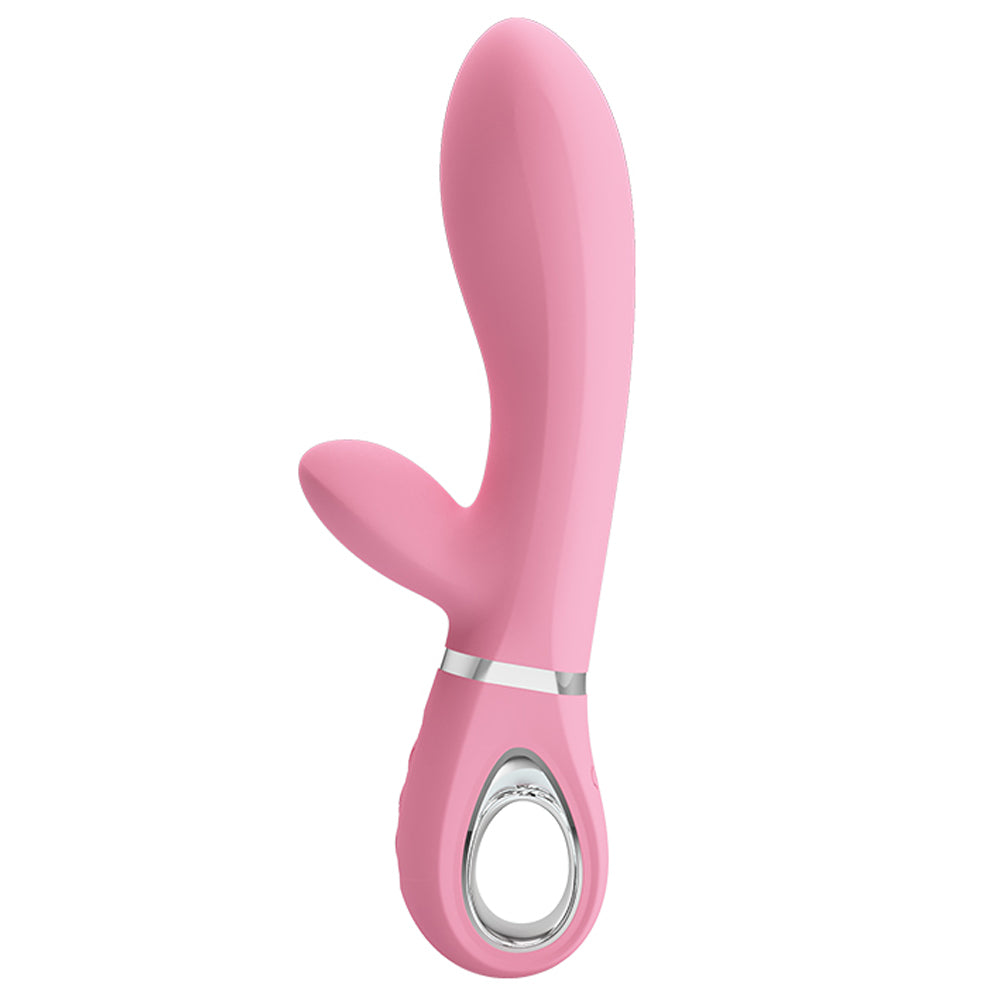 Pretty Love's Thomas Rabbit Vibrator has a flexible shaft w/ a soft bulbous G-spot head & short clitoral stimulator for dual pleasure. Pink. (2)