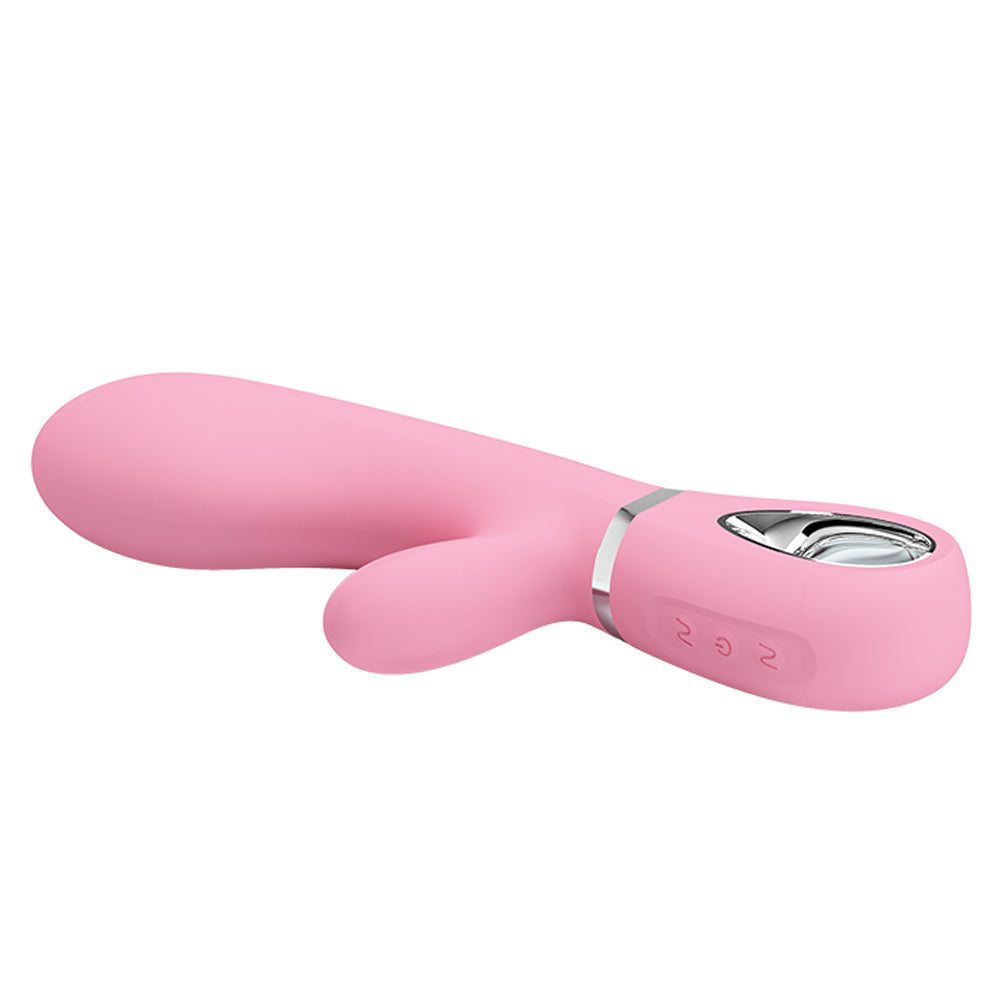Pretty Love's Thomas Rabbit Vibrator has a flexible shaft w/ a soft bulbous G-spot head & short clitoral stimulator for dual pleasure. Pink. (3)