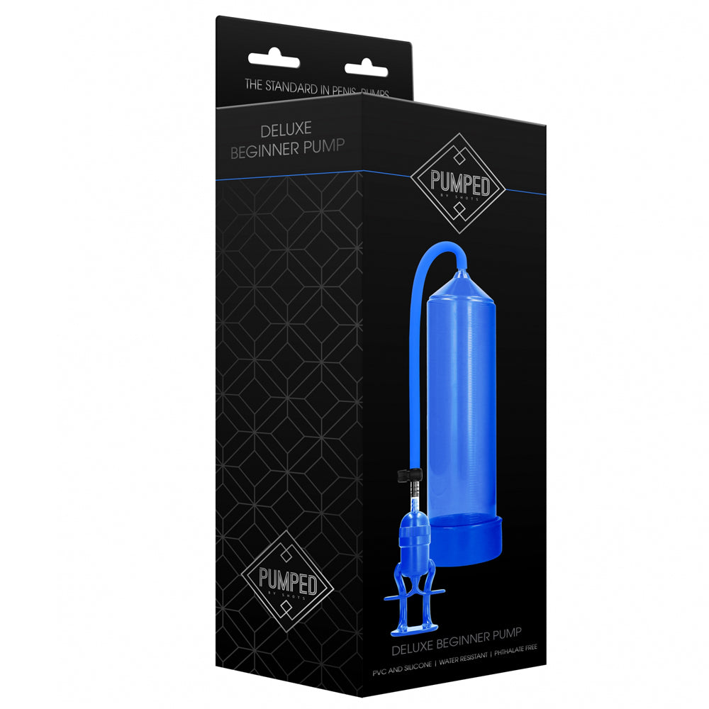The Deluxe Beginner Pump has a trigger grip & a silicone vacuum seal to achieve your desired level of hardness faster than ever. Blue-package.