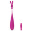 Noje Quiver high-frequency precision vibrator with bunny attachment on top sits next to its tapper attachment.