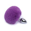 Rabbit Tail Metal Butt Plug has a cute fluffy bunny tail w/ a tapered tip for comfortable insertion & a seamless finish that's compatible w/ all lubricants. Dark purple.