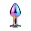 Rainbow Metal Butt Plug w/ Rainbo. Seamless aluminium alloy anal plug has an iridescent rainbow finish & a multicoloured crystal gem base to dazzle from any angle. Vertical