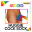 Rainbow Pecker Huggie Cock Sock features a fun striped rainbow design & is specially shaped w/ an adjustable drawstring to fit over the penis + balls.