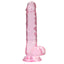 RealRock 7" Crystal Clear Realistic Dildo With Balls & Suction Cup has a lifelike shape & size w/ 5.9" insertable & a ridged phallic head, veiny shaft + testicles for safe anal or vaginal play. Pink.