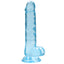 RealRock 7" Crystal Clear Realistic Dildo With Balls & Suction Cup has a lifelike shape & size w/ 5.9" insertable & a ridged phallic head, veiny shaft + testicles for safe anal or vaginal play. Blue.