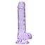 RealRock 7" Crystal Clear Realistic Dildo With Balls & Suction Cup has a lifelike shape & size w/ 5.9" insertable & a ridged phallic head, veiny shaft + testicles for safe anal or vaginal play. Purple.