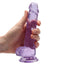 RealRock 7" Crystal Clear Realistic Dildo With Balls & Suction Cup has a lifelike shape & size w/ 5.9" insertable & a ridged phallic head, veiny shaft + testicles for safe anal or vaginal play. Purple-on hand.