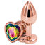 Rear Assets - rose gold heart gem butt plug - small has a heart-shaped gem base! Scratch-resistant, hypoallergenic & temperature play-ready. Circle.
