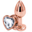 Rear Assets - rose gold heart gem butt plug - small has a heart-shaped gem base! Scratch-resistant, hypoallergenic & temperature play-ready. Clear.