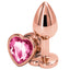 Rear Assets - rose gold heart gem butt plug - small has a heart-shaped gem base! Scratch-resistant, hypoallergenic & temperature play-ready. Pink.