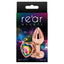 Rear Assets - rose gold heart gem butt plug - small has a heart-shaped gem base! Scratch-resistant, hypoallergenic & temperature play-ready. Rainbow-package.