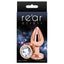 Rear Assets - rose gold round gem butt plug - medium has a round crystal base & is scratch-resistant, hypoallergenic & temperature play-ready. Package.