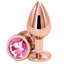Rear Assets - rose gold round gem butt plug - medium has a round crystal base & is scratch-resistant, hypoallergenic & temperature play-ready. Pink.