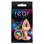 This 2" rose gold aluminium anal princess plug has a round crystal base & is scratch-resistant, hypoallergenic & temperature play-ready. Rainbow-package.
