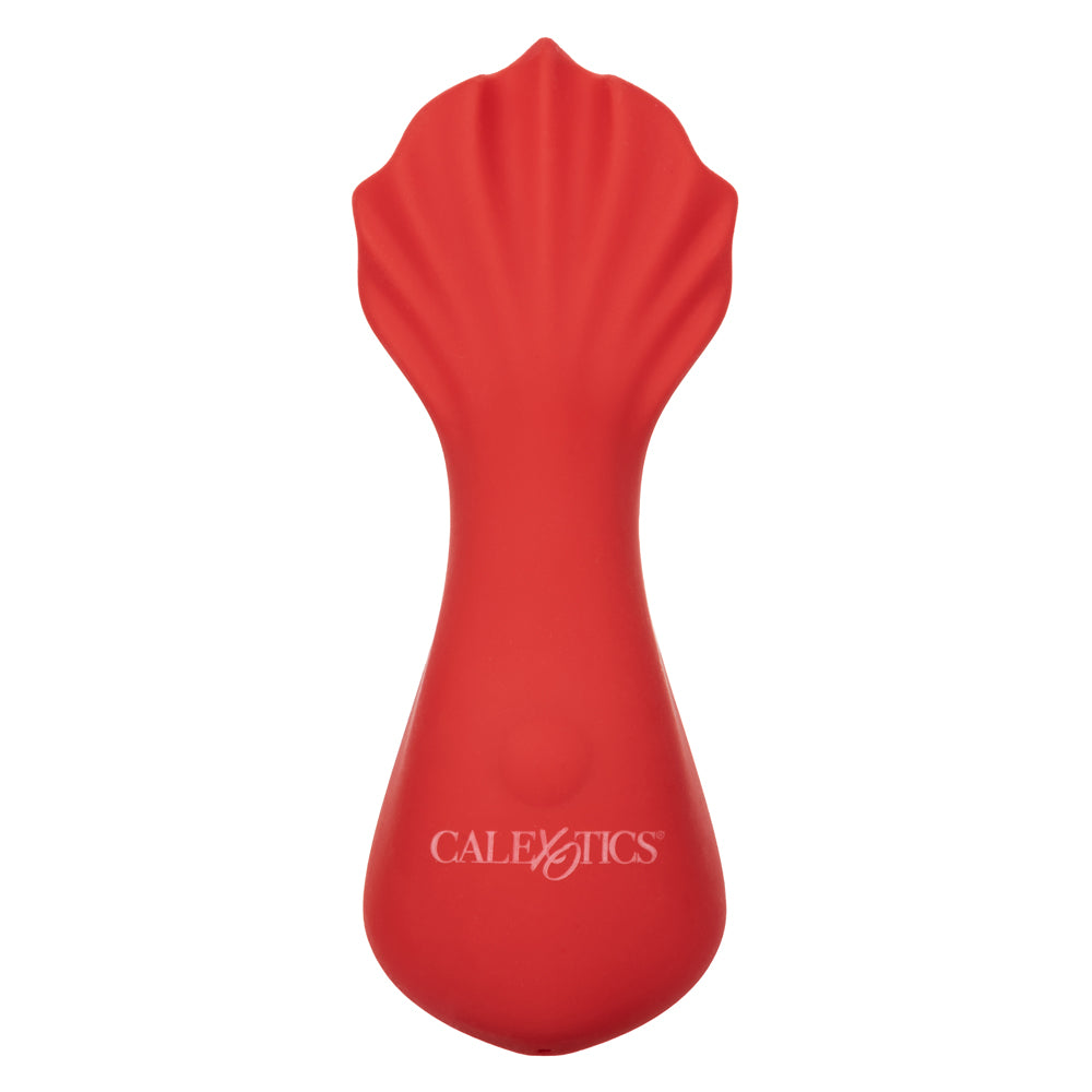Red hot fuego vibrating massager has 10 vibration modes in the 100% play area contoured body + flexible scallop-shaped tail for more stimulation 2