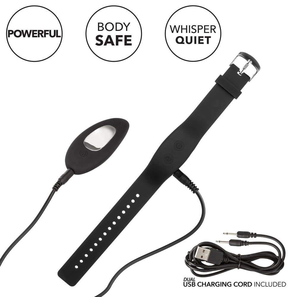 Remote Control Boxer Brief Stimulator Set - wrist band remote, stimulator has 12 vibration functions and 3 internal pockets for position options. Black 10