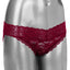 This lace bikini brief has a hidden pocket for a remote control mini panty vibrator that stimulates you for discreet, hands-free fun. Burgundy.