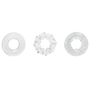 Renegade Dyno Cock Rings 3-Pack keeps you harder for longer & comes in 3 different textures for a variety of sensations. Clear.
