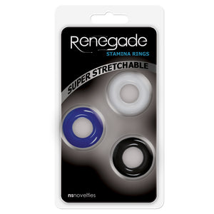 Renegade Stamina Cock Rings 3-Pack. These simple yet effective cockrings help erections stay harder for longer & intensify orgasms. Wear one or try multiple rings for a stronger effect. Package.
