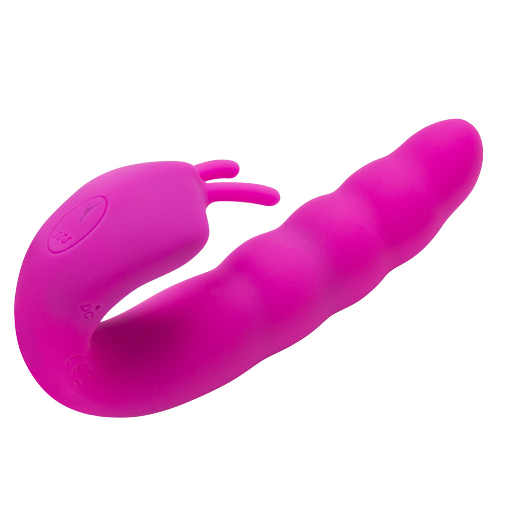 Ribbed Dual Stimulator With Rolling Ball -ribbed bulbous shaft & clitoral teaser that vibrates in 10 modes + a rolling G-spot precision ball . Rose (2)