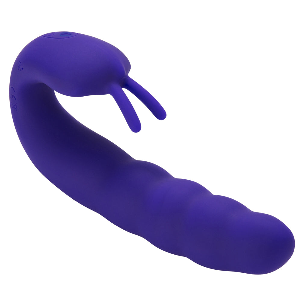 Ribbed Dual Stimulator With Rolling Ball -ribbed bulbous shaft & clitoral teaser that vibrates in 10 modes + a rolling G-spot precision ball . Purple (3)