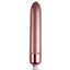 Rocks-Off Touch of Velvet Vibrating Bullet delivers 10 delicious vibration modes with its tapered precision tip. Waterproof & battery-operated. Rose.