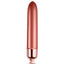 Rocks-Off Touch of Velvet Vibrating Bullet delivers 10 delicious vibration modes with its tapered precision tip. Waterproof & battery-operated. Peach blossom.