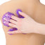 Roller Balls Massager has 9 steel balls that massage your or a partner's body. The flexible palm shape features an adjustable finger strap for easy wear. Purple. On-hand.
