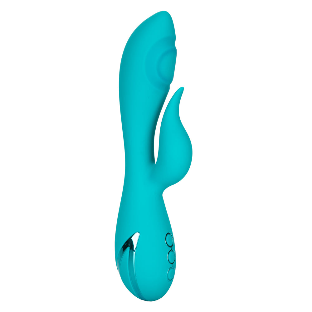 California Dreaming - Santa Monica Starlet - rabbit vibe delivers 3 modes of intense thumping G-spot stimulation & 10 clitoral vibration modes. Aqua Blue
