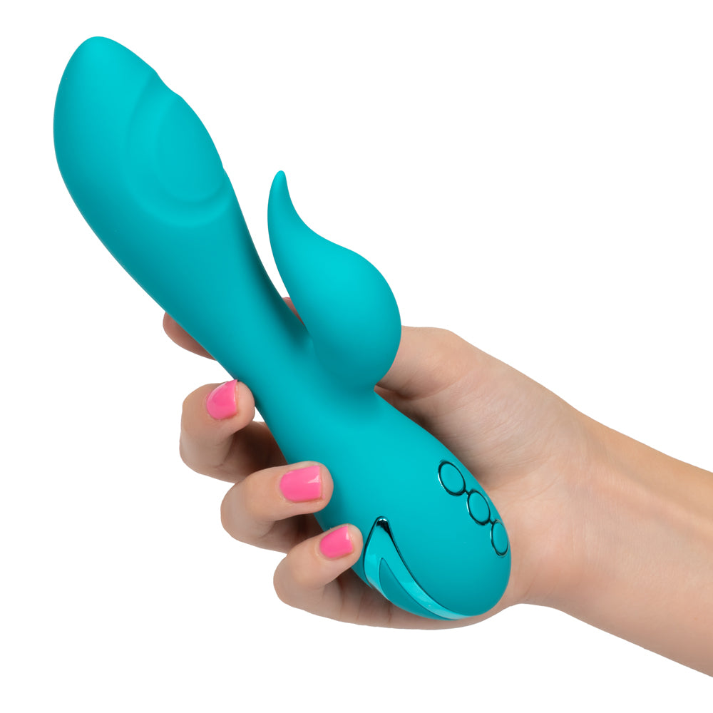 California Dreaming - Santa Monica Starlet - rabbit vibe delivers 3 modes of intense thumping G-spot stimulation & 10 clitoral vibration modes. Aqua Blue 2