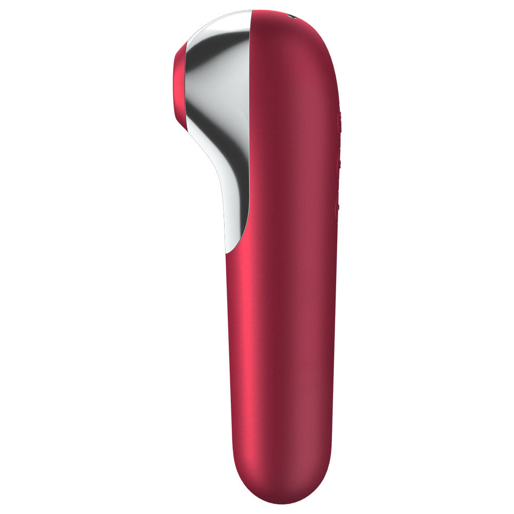 Satisfyer Dual Love - Air Pulse Vibrator - app-compatible stimulator has 11 contactless clitoral Air Pulse functions + 11 vibration modes in a straight insertable shaft for versatile play. Red 2