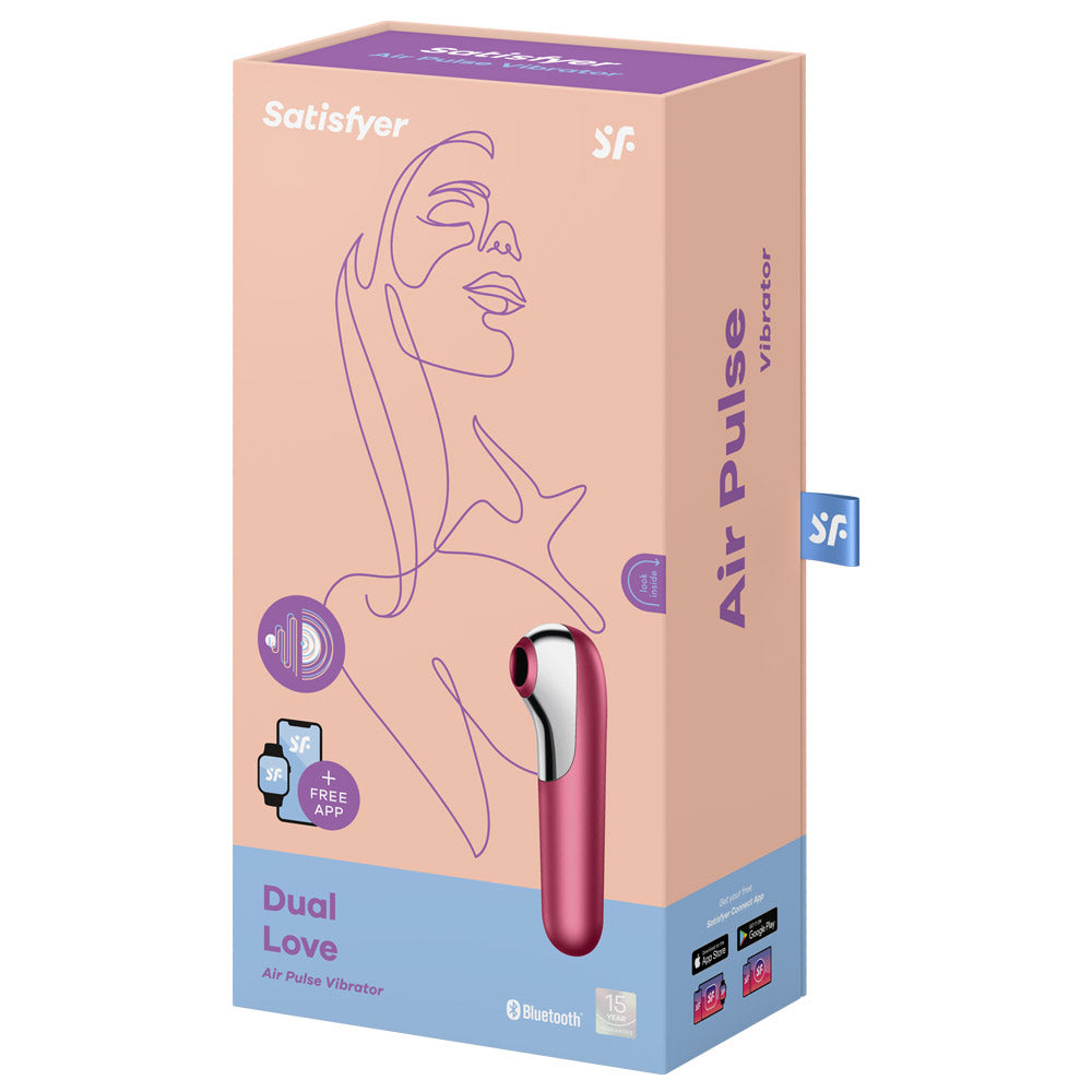 Satisfyer Dual Love - Air Pulse Vibrator - app-compatible stimulator has 11 contactless clitoral Air Pulse functions + 11 vibration modes in a straight insertable shaft for versatile play. Red 6