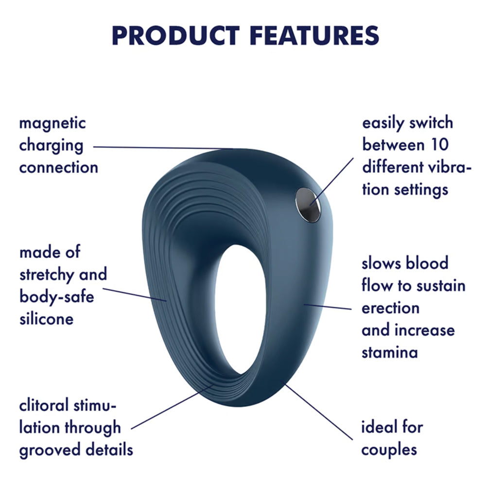 Satisfyer Power Cock Ring Vibrator - has 10 tantalising vibration modes to please her clitoris & him while keeping his erection harder for longer. 5