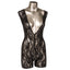 Scandal Black Floral Lace Crotchless Bodysuit -full-length bodystocking w/ a deep V-neck & crotchless design. Black. (6)