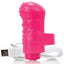 This mini finger vibrator is textured for more stimulation & has 10 deep Vooom vibration modes for solo or partnered pleasure. Pink.