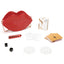 Secret Kisses - Rouge Set - includes a Kiss & Tell card game, sexy dice, crystal pasties + rechargeable bullet vibrator in a patent red lip-shaped clutch.