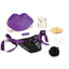 Secret Kisses - Violet Set  - couples' kit includes an adult card game, ribbon & lace side-tie panties, a fluffy tickler ring + a rechargeable bullet vibe in a purple lip-shaped clutch.