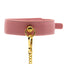 Sevanda 5-Piece Pink Bondage Set includes 4 wrist/ankle cuffs, a collar w/ chain leash + a blindfold & is made from vegan pink faux leather + luxurious gold metal. Collar.