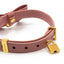 Sevanda Lockable Bow Collar & Chain Leash makes a great choker necklace or bondage collar & includes a metal chain leash + a padlock for your Dom to keep you collared. Pink brown. Padlock.
