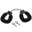 Sex & Mischief Black Furry Handcuffs are covered in soft black faux fur for comfortable wear in BDSM scenes & Dom/sub roleplay.