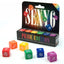 Sexy 6 Dice Game - Pride Edition includes 6 rainbow-coloured dice & offers 720 different combinations of new ways to play. Package.