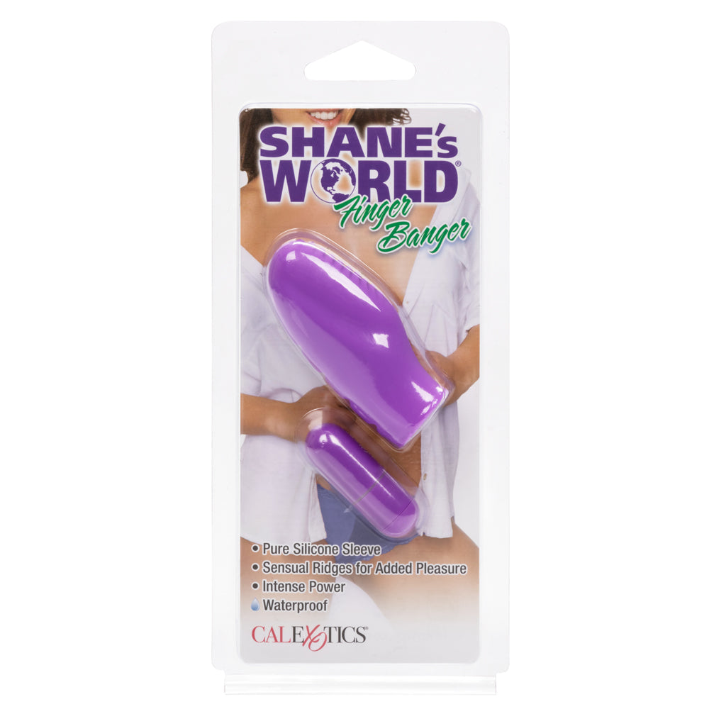  Shane's World - Finger Banger features a ribbed texture for more stimulation & a vibrating bullet you can remove for versatile play. Package.