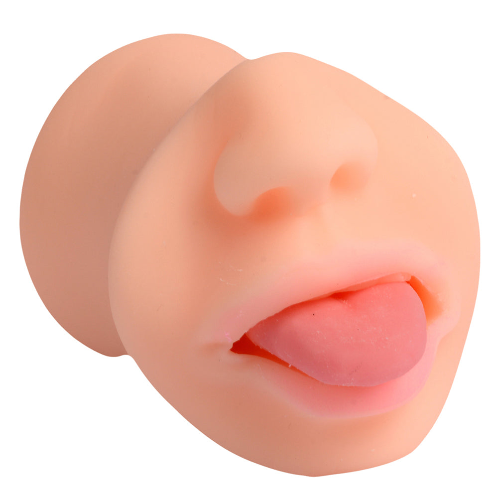 Shequ Oral Sex Super-Stretchy Male Masturbator Sleeve has a sculpted nose, lips & outstretched tongue + unique S-shaped texture inside for awesome stimulation. (2)