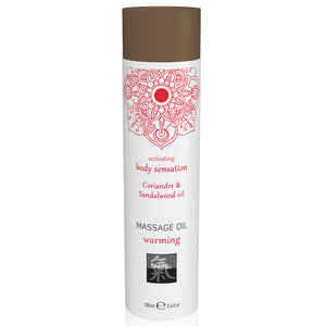 Shiatsu Warming Scented Massage Oil - Coriander & Sandalwood has a spicy, herbal aromatherapy scent of coriander & sandalwood + capsicum extract for a buildable warming effect.