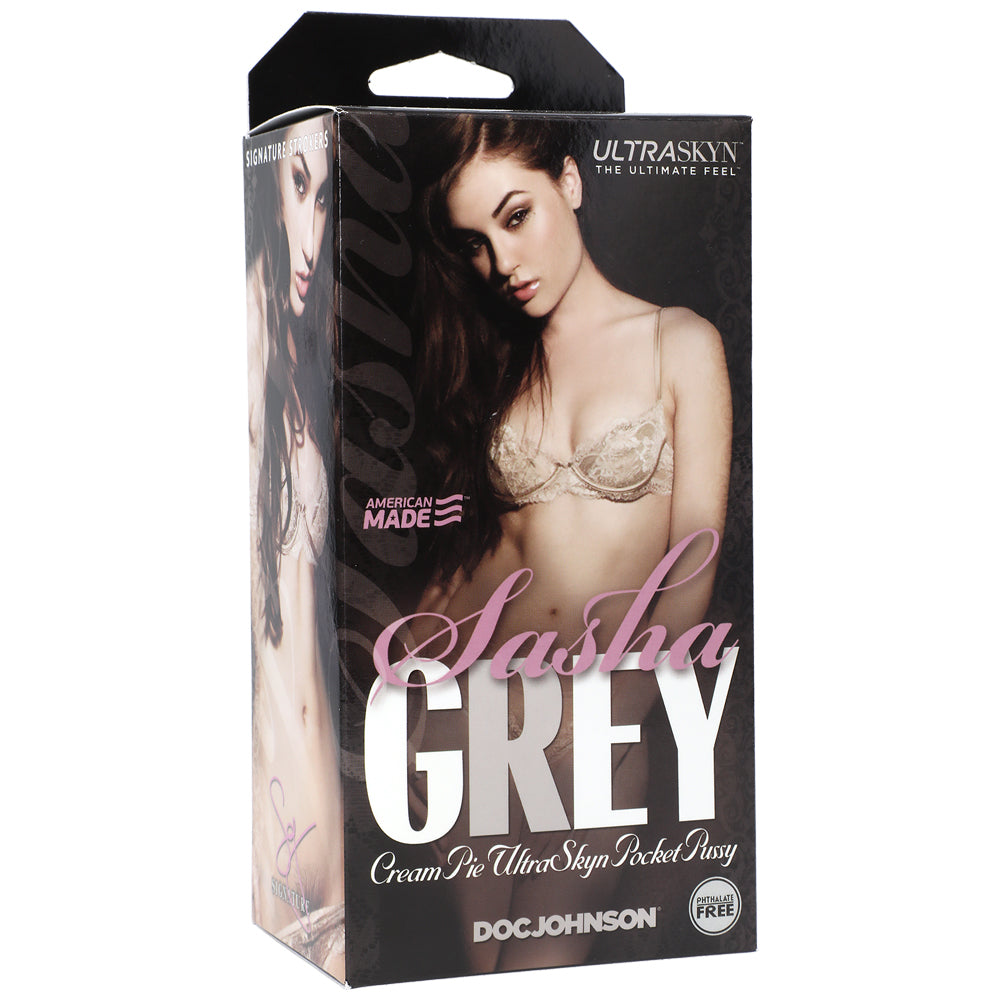 This men's masturbator is moulded from famous porn actress Sasha Grey's vagina w/ a closed-ended design for intense suction, all in lifelike ULTRASKYN material. Package.