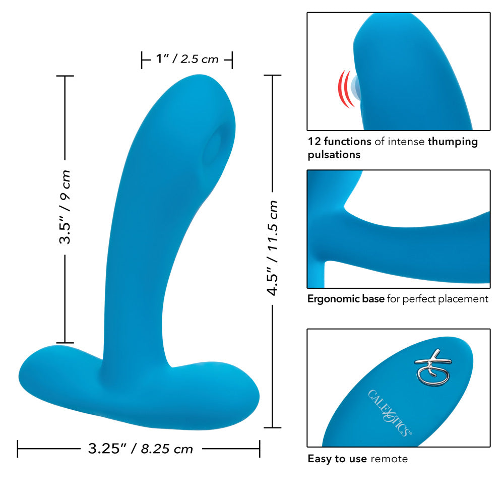Silicone remote pulsing pleaser perfectly positions the bulbous thumping head against your G-spot & has 12 pulsation patterns. Details