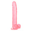 Size Queen™ - 10" Dildo - firm & flexible 10" dong has a realistic phallic head & veiny shaft with a harness-compatible suction cup for hands-free fun, solo or partnered. Clear Pink