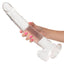 Size Queen™ - 12" Dildo - firm & flexible 10" dong has a realistic phallic head & veiny shaft with a harness-compatible suction cup for hands-free fun, solo or partnered. Clear - hand