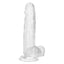 California Exotics Size Queen 6" Dildo w/ Suction Cup Base - firm & flexible 6" dong has a realistic phallic head & veiny shaft with a harness-compatible suction cup. Clear