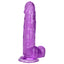 California Exotics Size Queen 6" Dildo w/ Suction Cup Base - firm & flexible 6" dong has a realistic phallic head & veiny shaft with a harness-compatible suction cup. Purple